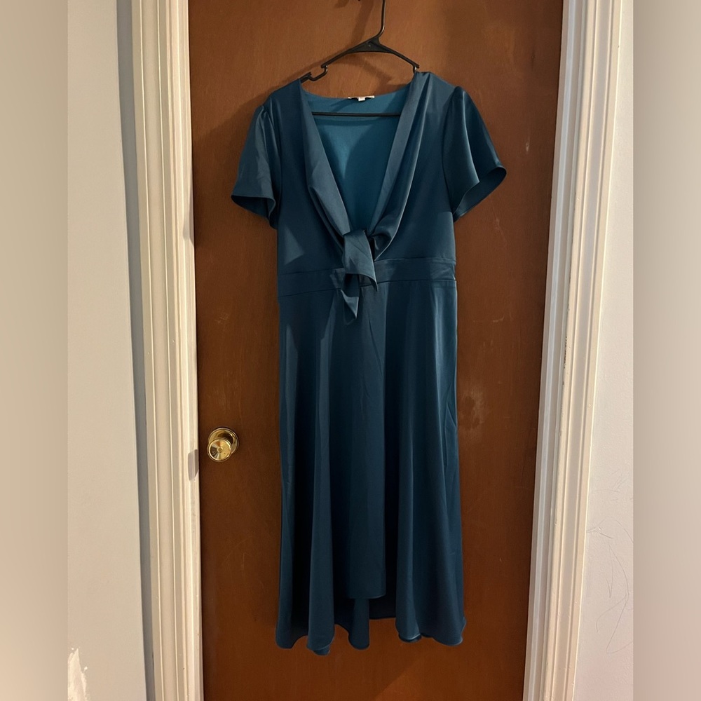 MIDI length blue tie front dress